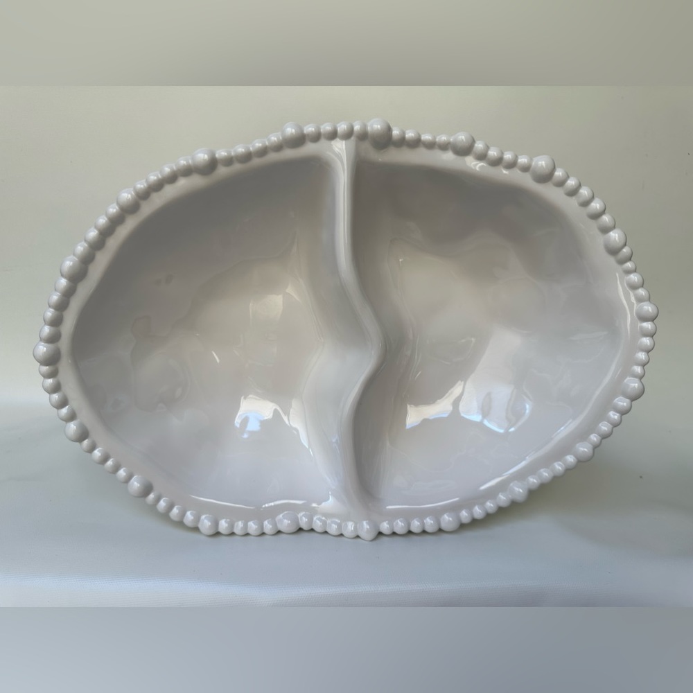 Brand New Home Expressions White Melamine Beaded Divided Serving Bowl